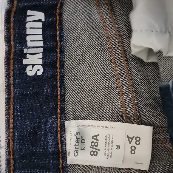 Carters Skinny jeans, boys 8, dark wash, zipper, hook & eye fastener. - Picture 3 of 4